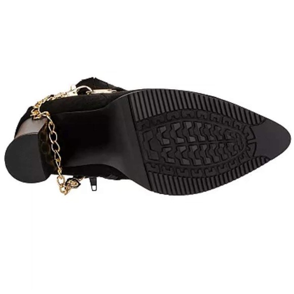 New York & Company Fallon Heeled Ankle Boots Size 10 Black w/ Gold Chain Detail - Picture 3 of 7